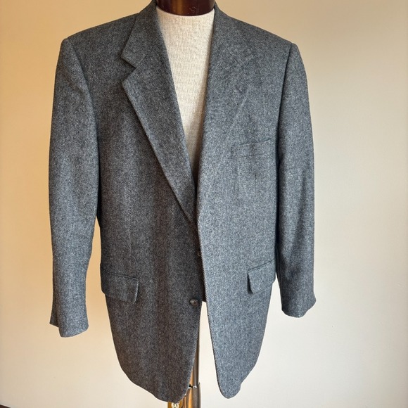 Bert Pulitzer Herringbone Wool Blazer Mens Sz 46R VTG Tweed Sport Coat Gray MINT - Picture 6 of 10